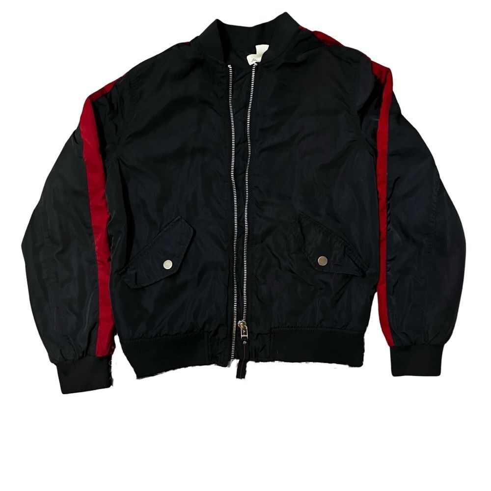 H&M Black Bomber Jacket with Red Sleeve Stripes